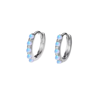 Boucles d'Oreilles Créoles – Argent S925 & Opale Blanche – Design Minimaliste