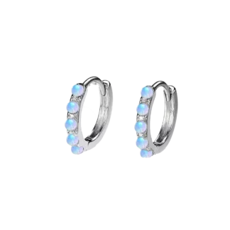 Boucles d'Oreilles Créoles – Argent S925 & Opale Blanche – Design Minimaliste