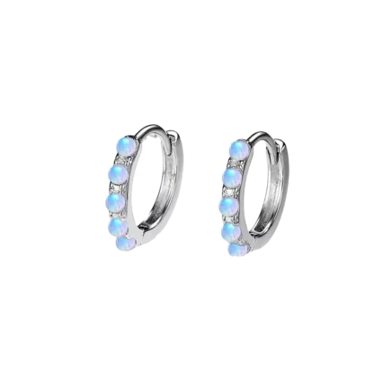 Boucles d'Oreilles Créoles – Argent S925 & Opale Blanche – Design Minimaliste