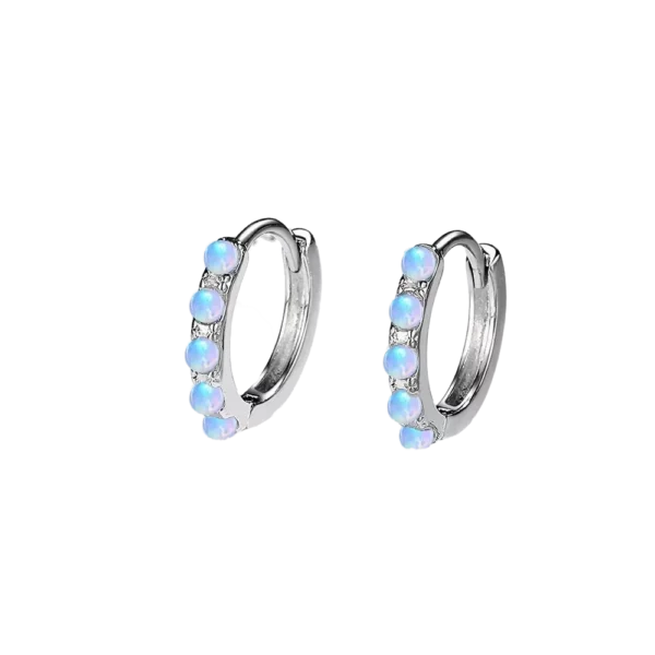 Boucles d'Oreilles Créoles – Argent S925 & Opale Blanche – Design Minimaliste