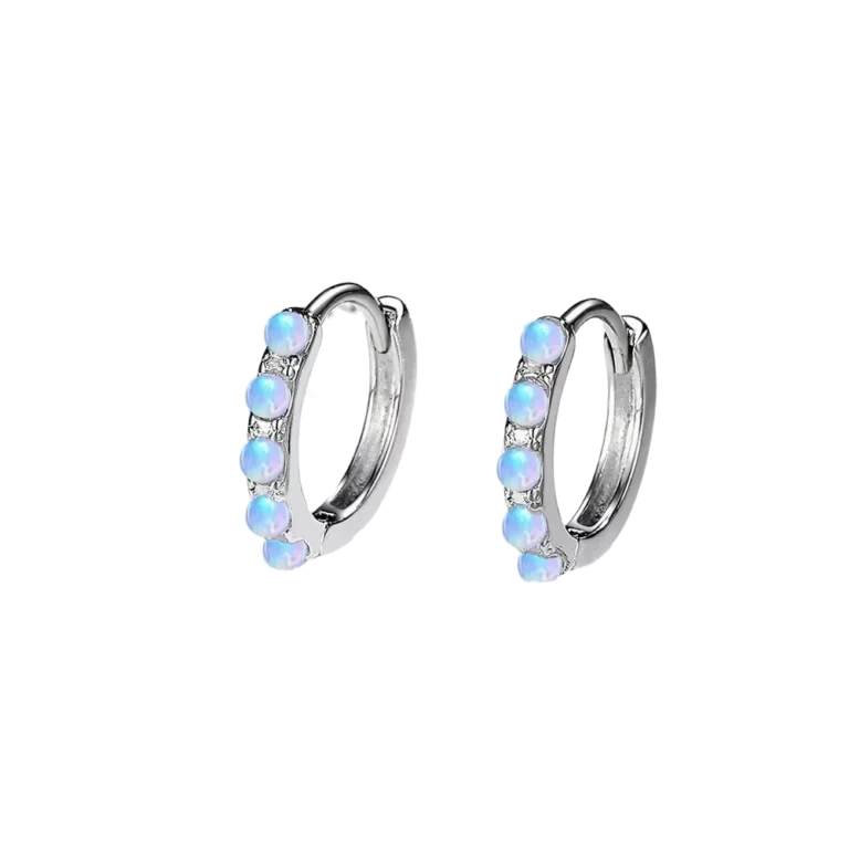 Boucles d'Oreilles Créoles – Argent S925 & Opale Blanche – Design Minimaliste