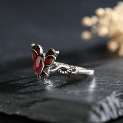 Bague « Papillon Grenat » en argent S925 – pierre naturelle – Image 2