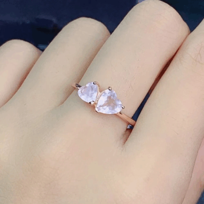 Bague « Cœurs Jumelés » – Argent S925 Plaqué Or Rose & Quartz Rose – Image 2