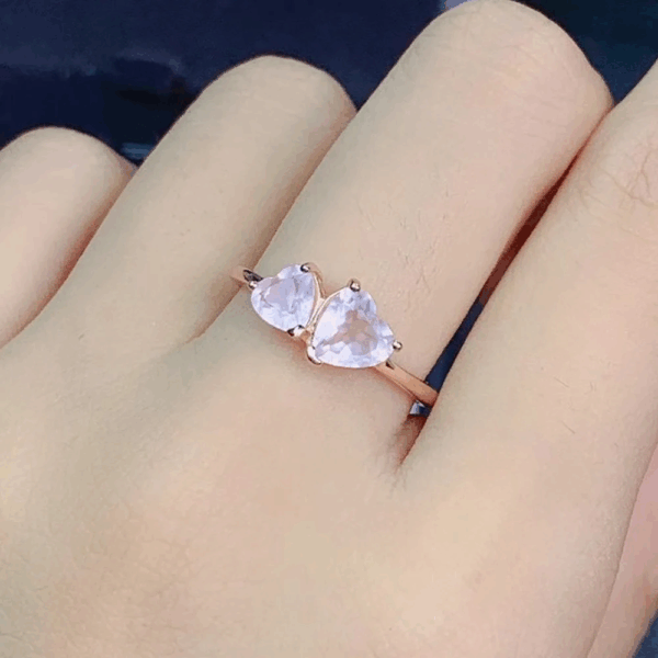 Bague « Cœurs Jumelés » – Argent S925 Plaqué Or Rose & Quartz Rose – Image 2