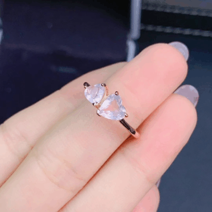 Bague « Cœurs Jumelés » – Argent S925 Plaqué Or Rose & Quartz Rose – Image 5