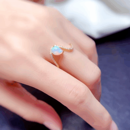 Bague « Larme d’Opale » – Argent S925 plaqué Or 24K & Opale d’Australie – Image 9