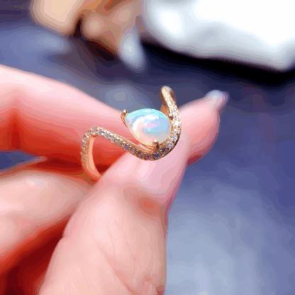 Bague « Larme d’Opale » – Argent S925 plaqué Or 24K & Opale d’Australie – Image 6