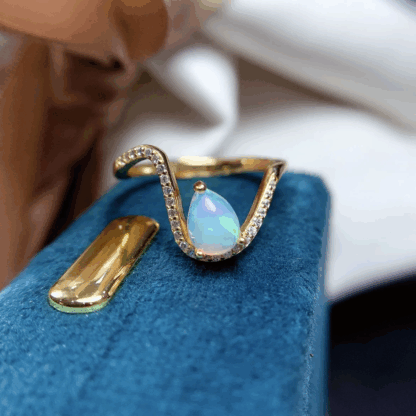 Bague « Larme d’Opale » – Argent S925 plaqué Or 24K & Opale d’Australie – Image 3