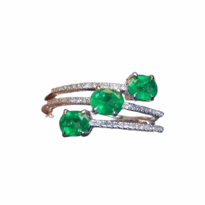 Bague « Trinité d'Émeraude » en argent S925 – pierres naturelles