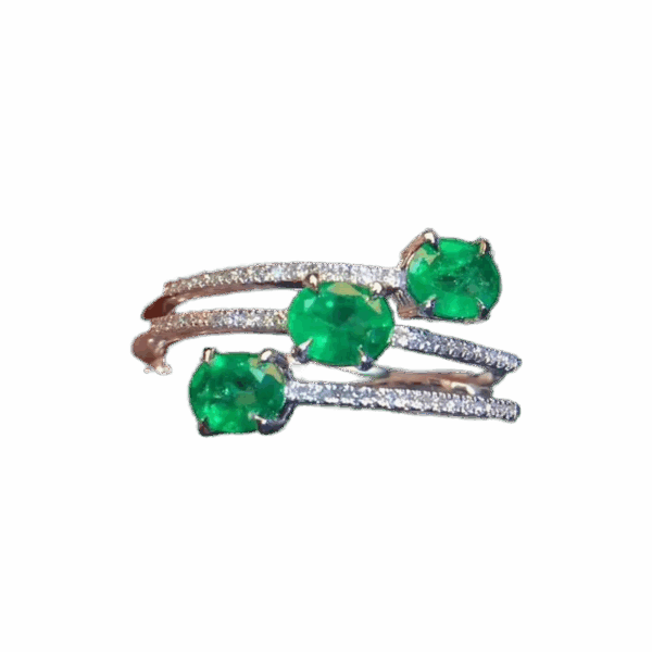 Bague « Trinité d'Émeraude » en argent S925 – pierres naturelles