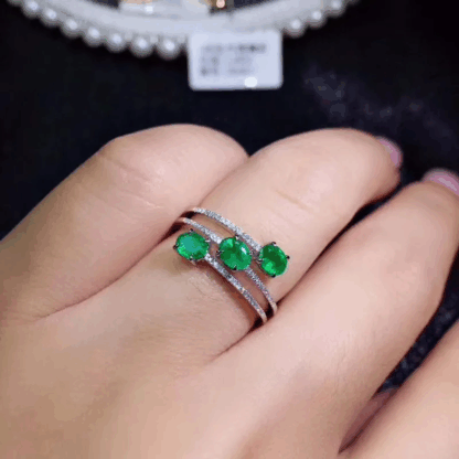 Bague « Trinité d'Émeraude » en argent S925 – pierres naturelles – Image 4
