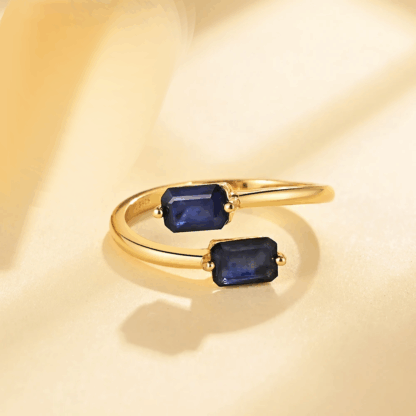 Bague en argent S925 plaqué or 24K avec saphirs bleus taillés – Image 5