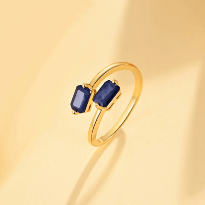 Bague en argent S925 plaqué or 24K avec saphirs bleus taillés – Image 4