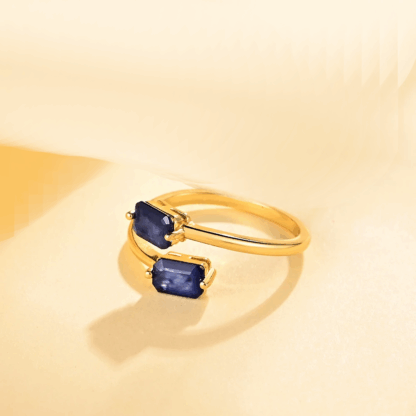 Bague en argent S925 plaqué or 24K avec saphirs bleus taillés – Image 2