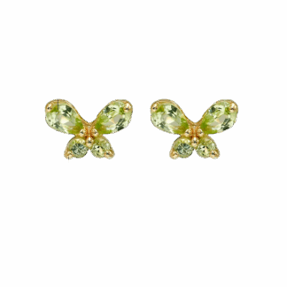 Boucles d’Oreilles Papillon en Argent S925 Plaqué Or – Péridot Naturel