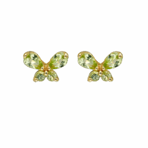 Boucles d’Oreilles Papillon en Argent S925 Plaqué Or – Péridot Naturel
