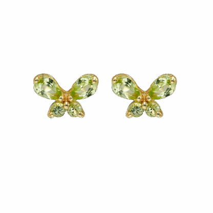 Boucles d’Oreilles Papillon en Argent S925 Plaqué Or – Péridot Naturel