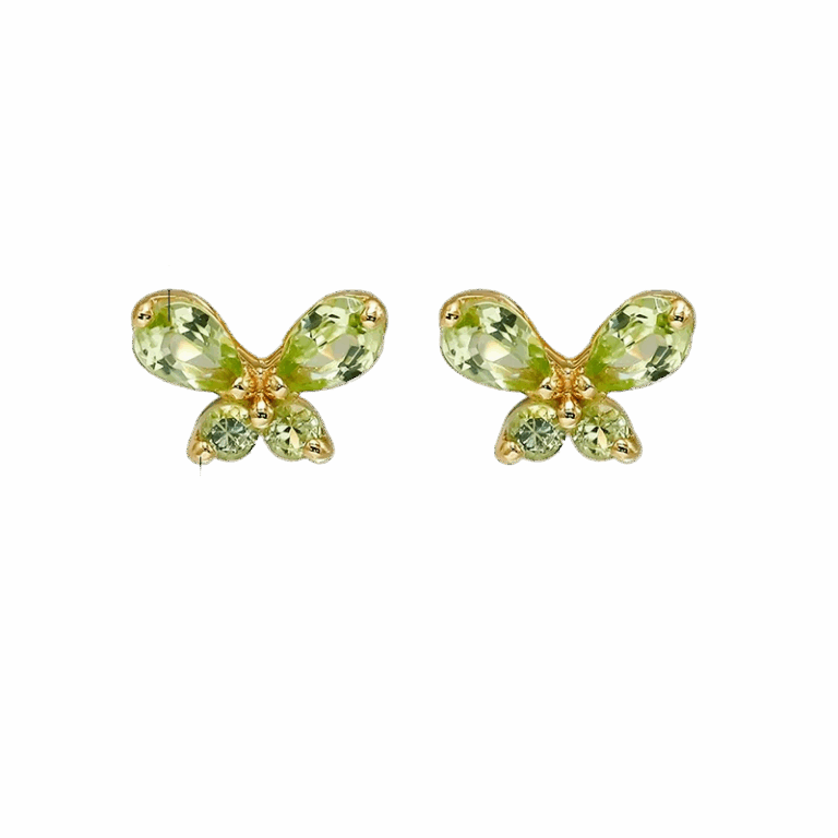 Boucles d’Oreilles Papillon en Argent S925 Plaqué Or – Péridot Naturel