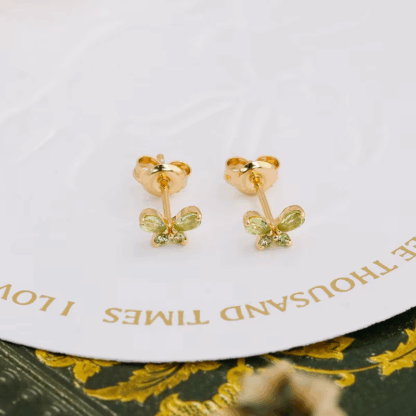 Boucles d’Oreilles Papillon en Argent S925 Plaqué Or – Péridot Naturel – Image 4