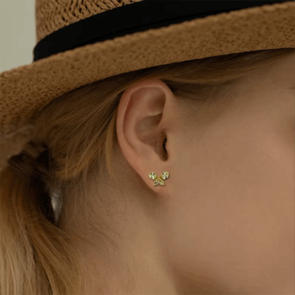 Boucles d’Oreilles Papillon en Argent S925 Plaqué Or – Péridot Naturel – Image 3