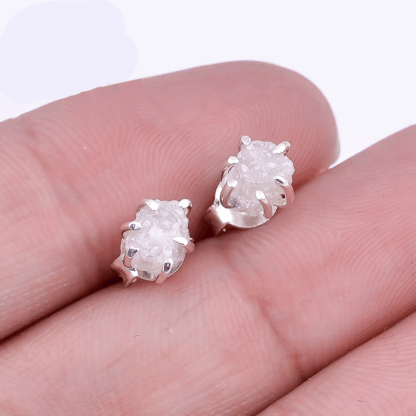 Boucles d’oreilles en Argent 925 avec Diamant Brut Naturel – Image 2