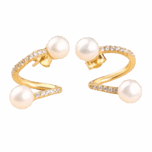 Boucles d’oreilles plaqué or avec Perles d’Eau Douce et Zircons