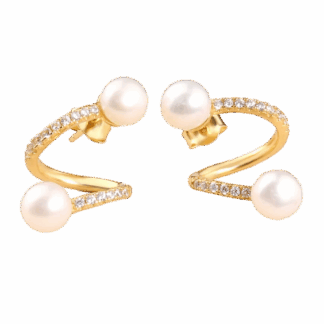 Boucles d’oreilles plaqué or avec Perles d’Eau Douce et Zircons