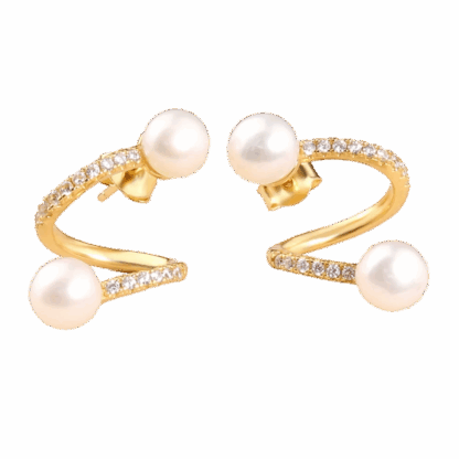 Boucles d’oreilles plaqué or avec Perles d’Eau Douce et Zircons