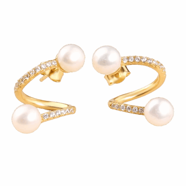 Boucles d’oreilles plaqué or avec Perles d’Eau Douce et Zircons