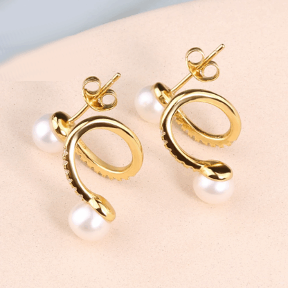 Boucles d’oreilles plaqué or avec Perles d’Eau Douce et Zircons – Image 2