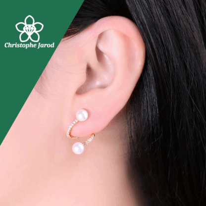 Boucles d’oreilles plaqué or avec Perles d’Eau Douce et Zircons – Image 4