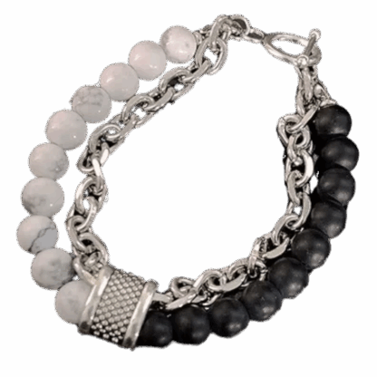 Bracelet "VibeChain Fusion" Acier Inoxydable & Pierres de Lave – Double Rang Raffiné