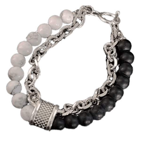 Bracelet "VibeChain Fusion" Acier Inoxydable & Pierres de Lave – Double Rang Raffiné