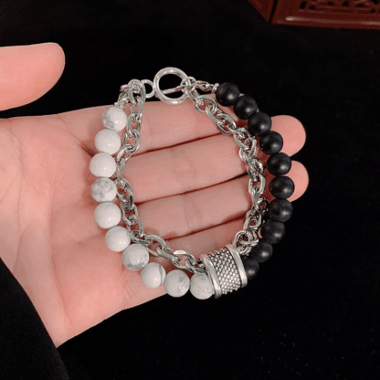 Bracelet "VibeChain Fusion" Acier Inoxydable & Pierres de Lave – Double Rang Raffiné – Image 2
