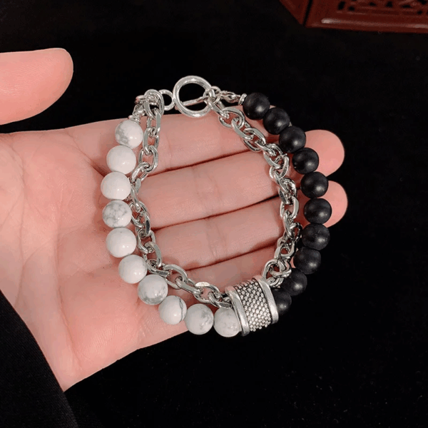 Bracelet "VibeChain Fusion" Acier Inoxydable & Pierres de Lave – Double Rang Raffiné – Image 2