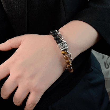 Bracelet "VibeChain Fusion" Acier Inoxydable & Pierres de Lave – Double Rang Raffiné – Image 5