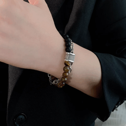 Bracelet "VibeChain Fusion" Acier Inoxydable & Pierres de Lave – Double Rang Raffiné – Image 4