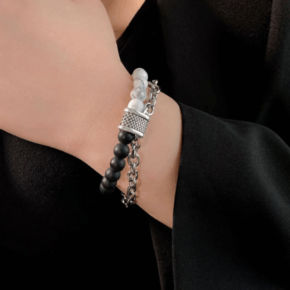 Bracelet "VibeChain Fusion" Acier Inoxydable & Pierres de Lave – Double Rang Raffiné – Image 3