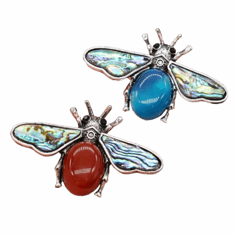 Broche « Abeille Élégante » en pierre naturelle et nacre d'ormeau (37 x 35 mm)