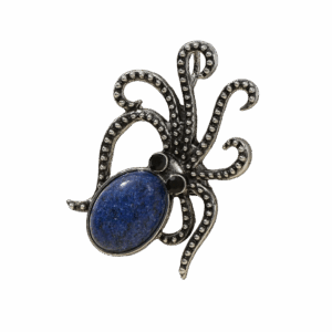 Broche « Pieuvre Élégante » en pierre naturelle et métal argenté (env. 37 x 35 mm)