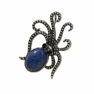 Broche « Pieuvre Élégante » en pierre naturelle et métal argenté (env. 37 x 35 mm)