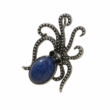 Broche « Pieuvre Élégante » en pierre naturelle et métal argenté (env. 37 x 35 mm)