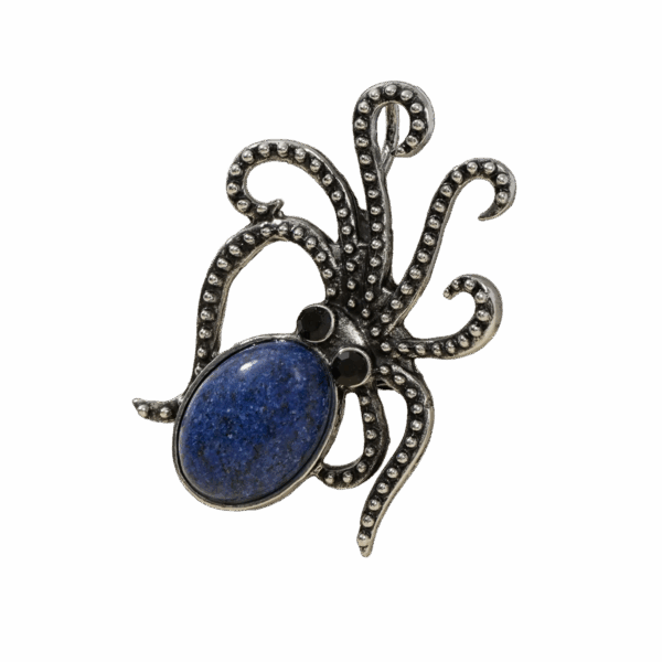 Broche « Pieuvre Élégante » en pierre naturelle et métal argenté (env. 37 x 35 mm)