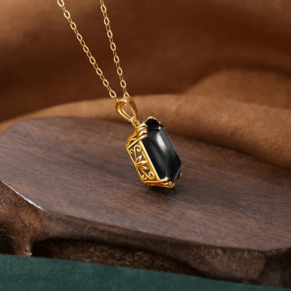 Collier et pendentif "Carreau Exquis" en pierre fine et argent S925 plaqué or 14K – Image 2
