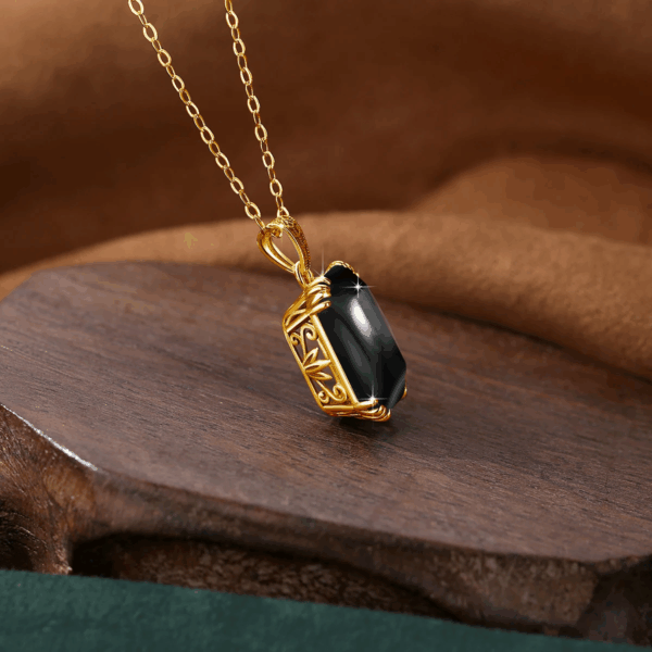Collier et pendentif "Carreau Exquis" en pierre fine et argent S925 plaqué or 14K – Image 2