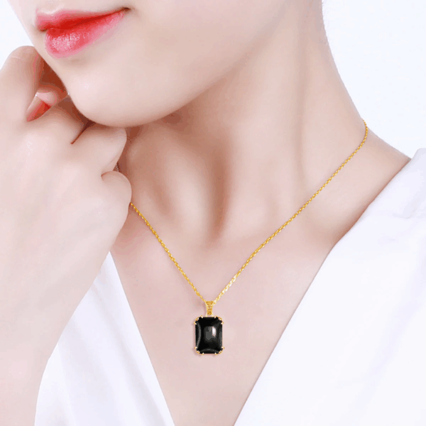 Collier et pendentif "Carreau Exquis" en pierre fine et argent S925 plaqué or 14K – Image 3
