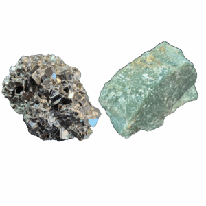 Offre "Optimisme et Chance" Aventurine Verte Brute de 200 grammes et Pyrite Brute de 110 à 160 grammes