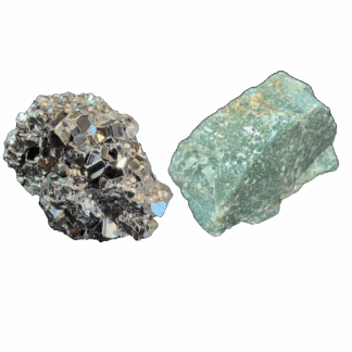 Offre "Optimisme et Chance" Aventurine Verte Brute de 200 grammes et Pyrite Brute de 110 à 160 grammes
