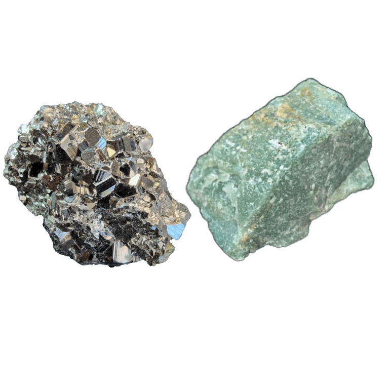Offre "Optimisme et Chance" Aventurine Verte Brute de 200 grammes et Pyrite Brute de 110 à 160 grammes