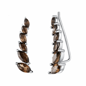 Feuillage Fumé – Boucles d’oreilles en argent et quartz